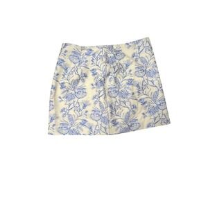 Commense Women's Blue Cream Floral Toile Mini Skirt A-Line Textured - Sz Large